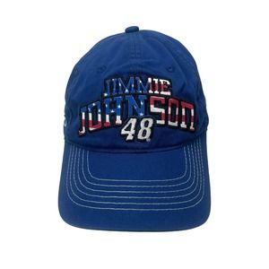 Jimmie Johnson 48 Hat Cap Blue American Flag Logo NASCAR Embroidered Strapback